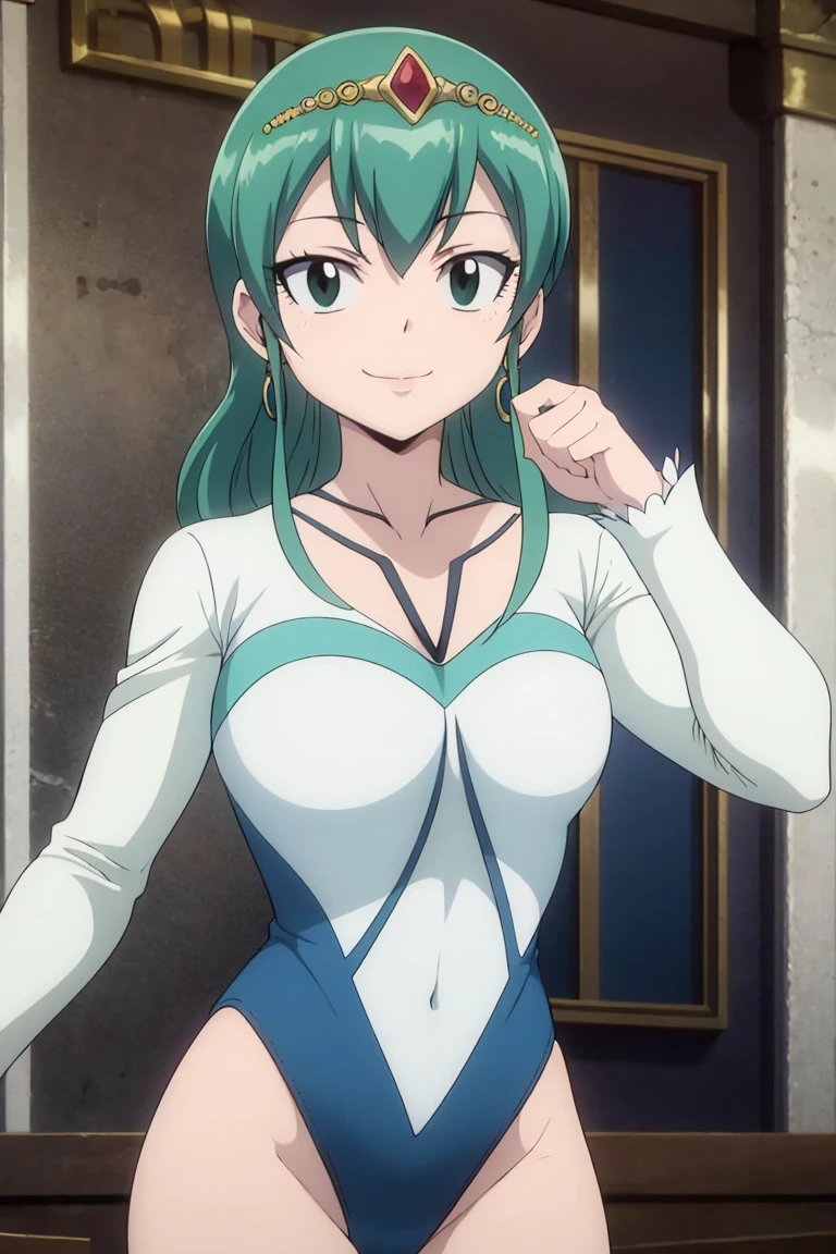 1Girl, solo,aqua hair, medium hair, blue eyes,(((black bunny suit,clavage,bare shoulders,black bunny ears))),short hair