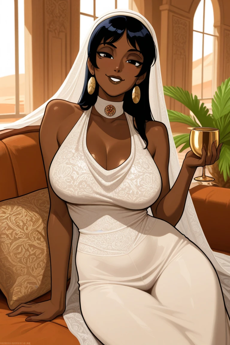 (best quality,realistic),1female,50-year-old,dark-skinned,long hair,bimbo,indian,ifbb,(sheer top), (gold bra visible through clothes),(translucent skirt)
