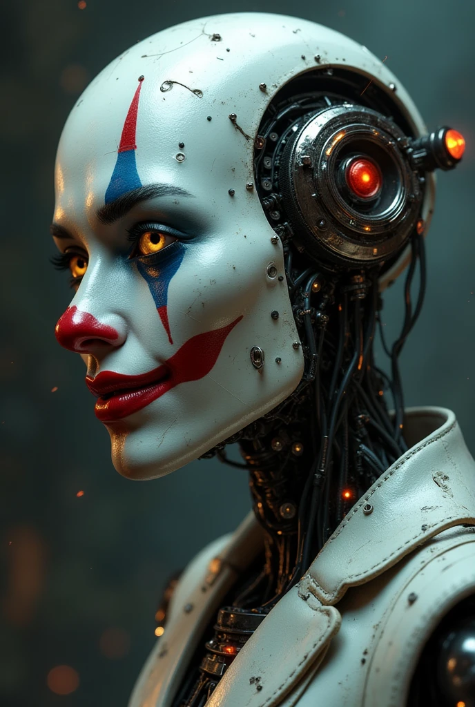 concept art of robot clown by jama jurabaev, cinematic shot, brush hard, artstation, cgsociety, high quality, brush stroke