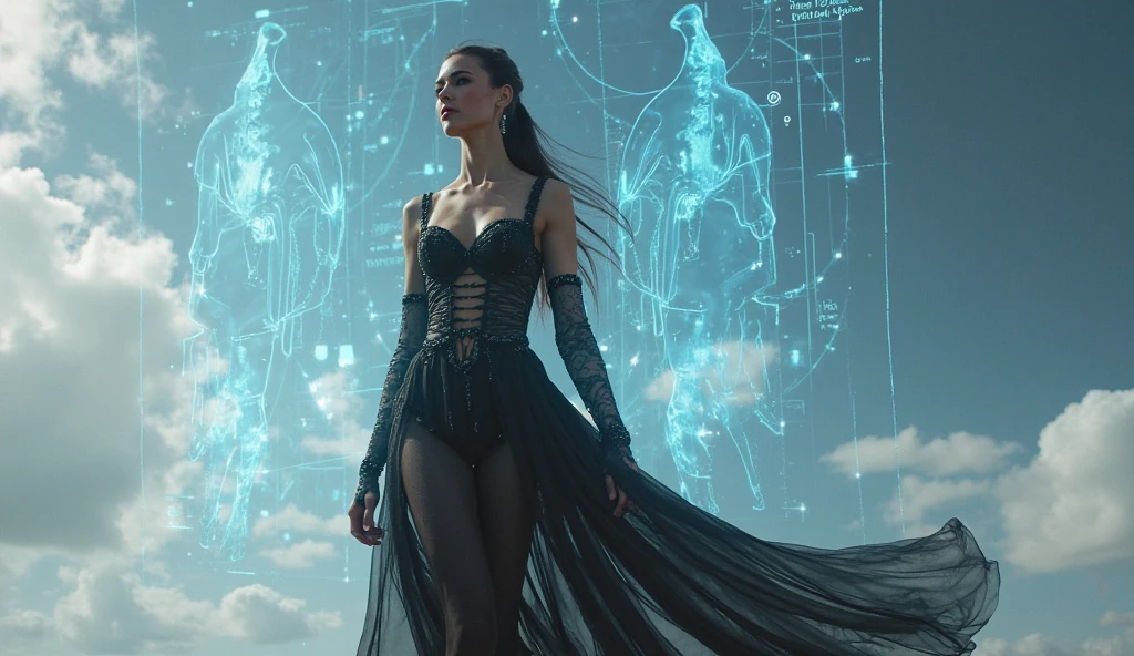 ((masterpiece, best quality)), ultra detailed 8k, photorealistic, sharp focus, highly detailed, professional lighting , shad0wmancer, photo of a woman, ink, ((swirling black ink floating around)), futuristic fantasy, dress, dynamic pose, realistic, masterpiece, intricate details, detailed background, depth of field,