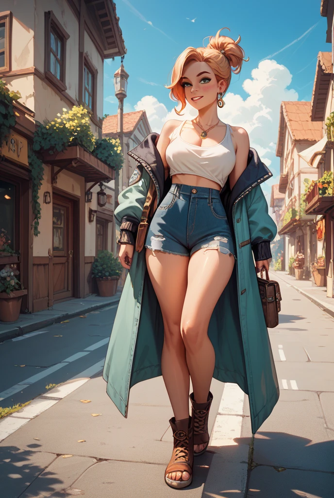 score_9, score_8_up, score_7_up, 1girl,Ashley Graham, solo, full body,from below,suit, striped thighhighs, cleavage,gwentstyle