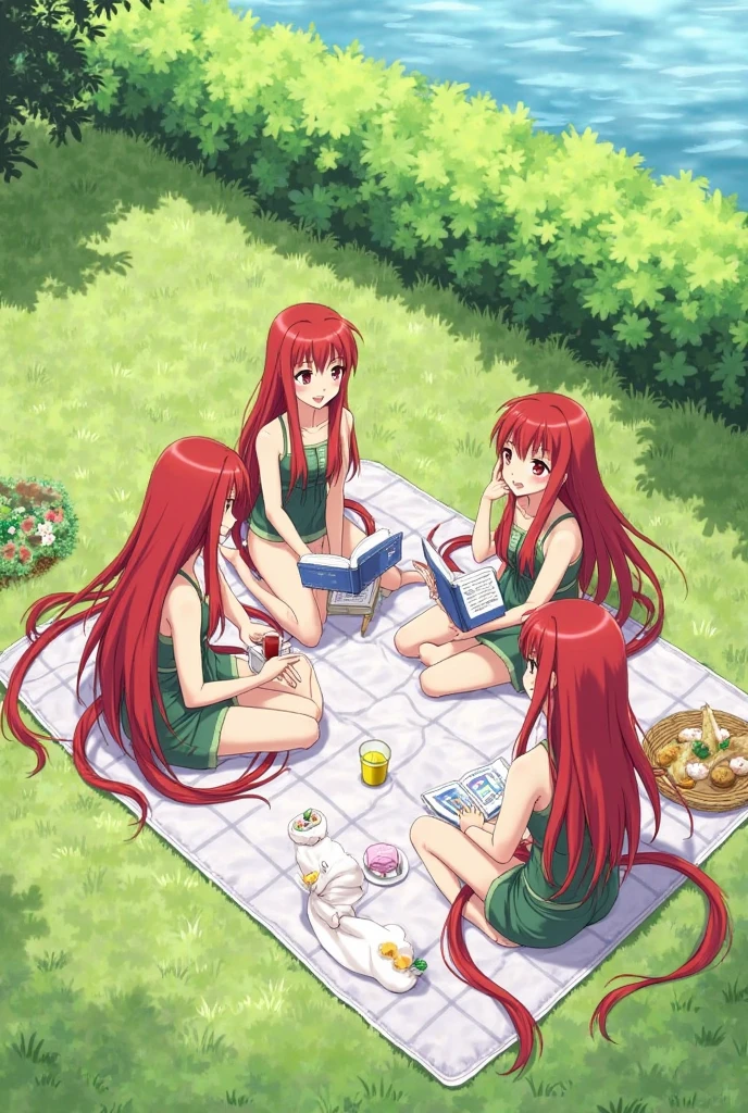 (best quality)), ((Masterpiece)), (Detailed), Perfect Face,1girl,rias gremory, huge ahoge, long hair, hair between eyes, (green eyes:1.3), red hair,one-piece swimsuit,clothing cutout,competition swimsuit,collarbone,(highleg:1.3),pool