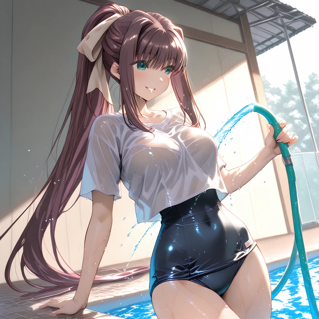 Anime art style,High resolution, high quality, One girl, Anime Girls, Close-up from behind of busty girl in sexy white leotard, Brown long hair, Brown eyes, Green glasses,heart shaped pupils,Sunburned skin, Super big breasts, HH-sized breasts,beautiful breasts,(BIG ASS),beautiful ass,Embarrassed,sweat,Wet,open legs, Sexy white leotard,crotchless leotard,bottomless,(Pussy Focus,From before:1.3), elegant face,love struck, Dynamic pose,(Pussy close up:1.3),(Urge to urinate:1.6),(Defecation:1.6),(bladder full:1.6),(Urination Desire:1.6),(Splashing pee:1.6),(Person urinating:1.6),(Erotic Body Twist:1.6),(shame:1.6),(orgasm:1.6),By the pool,Extra-thick fecal masses,long stool,