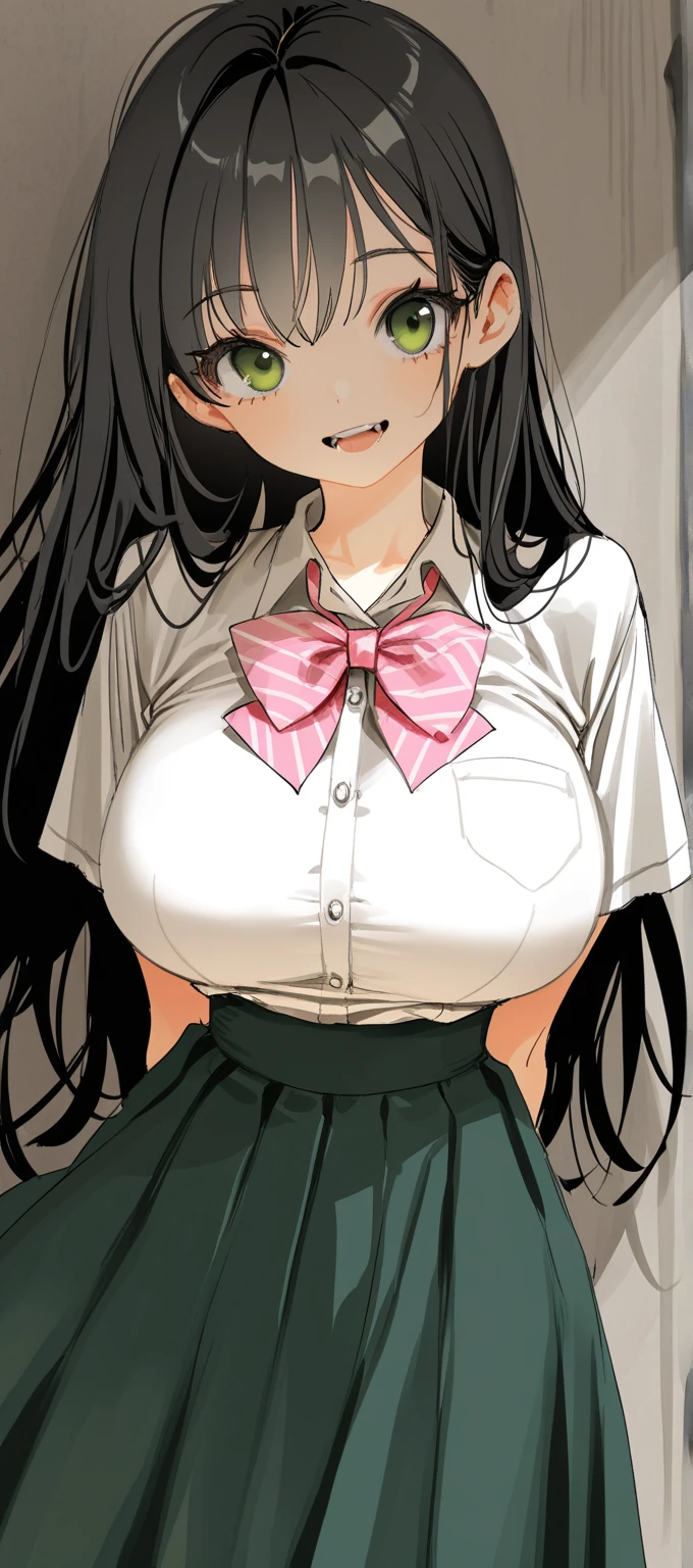 Nipples, Visible through the white shirt (((masterpiece, Highest quality)), No Panties, 1 Girl, (Realistic: 1.4), alone, White Background, Black Hair, Long Hair, Absolute area, skirt, ((whole body)),  