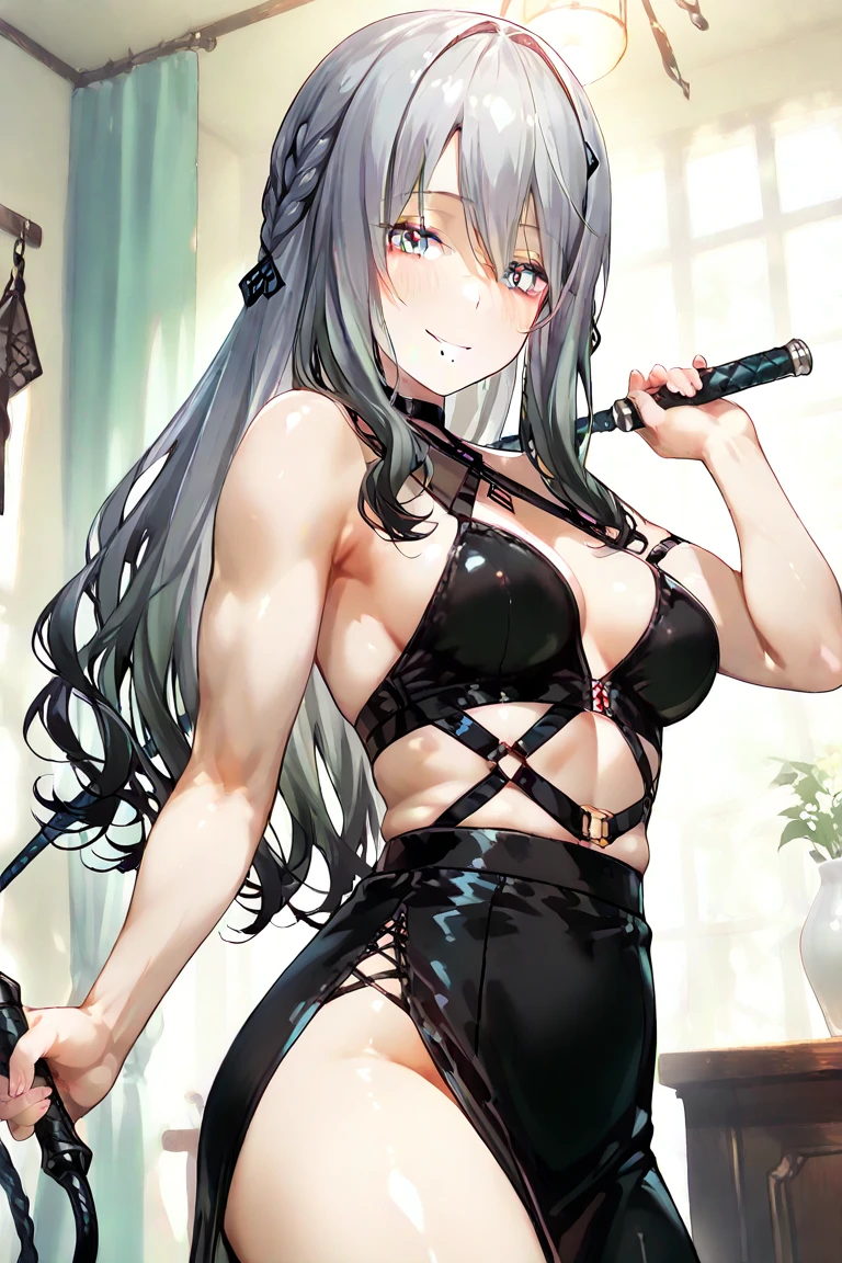 ((masterpiece)), ((highest quality)), (Super detailed), ((cute)), cute, (Lovely), ((sexy)), (device), ((Very detailed)), 4K, (8k), highest quality, (beautiful), Anime Style, masterpiece, highest quality, 細部までbeautiful顔, (Bunny girl), White high leg leotard, Gray Hair, Wet Skin, At the nightclub, (Large Breasts), See-through leotard, Browsing Caution, orgasm, smile, ((pole dance)), (Standing Split)