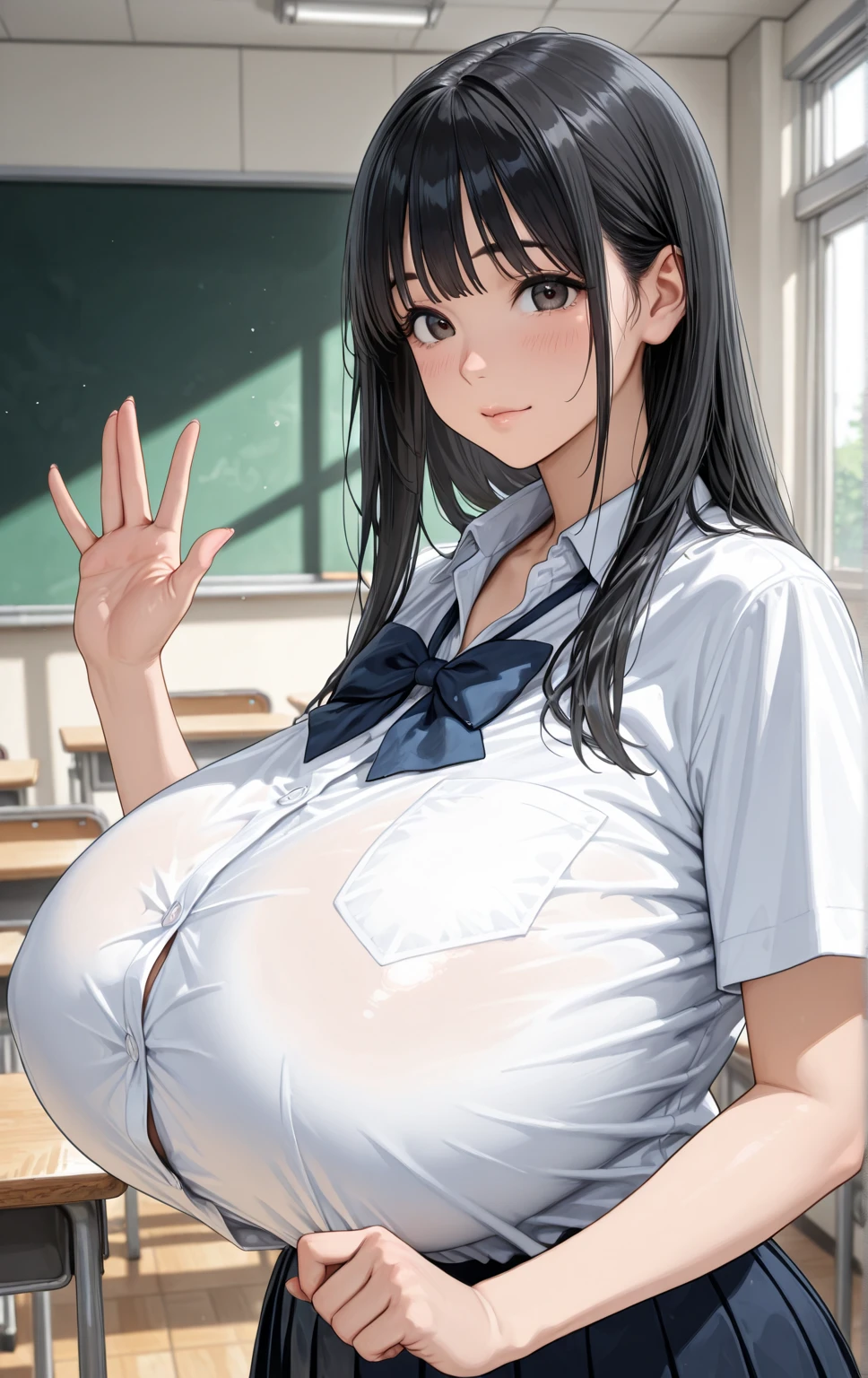 (huge breasts:1.9),Anna Yamada,gigantic breasts,smile、(Nurse uniform:1.5)、(Are standing)、(in library room)、Bookshelf、(Wearing a collar:1.5)、Earrings、Earrings、bracelet,(Delicate facial features:1.5)、(masterpiece, Highest quality, High resolution, Super detailed, 8k, 4K),(Doing the gal peace sign:1.9),ponytail,(Beautiful Face:1.5),Is ejaculating、Sweat,navel piercing,(nsfw:1.5)、Absurd、Highest quality, (Volupture:1.5)、((Upper body close-up)),heart-shaped pupils, light smile, sparkle、Small areola