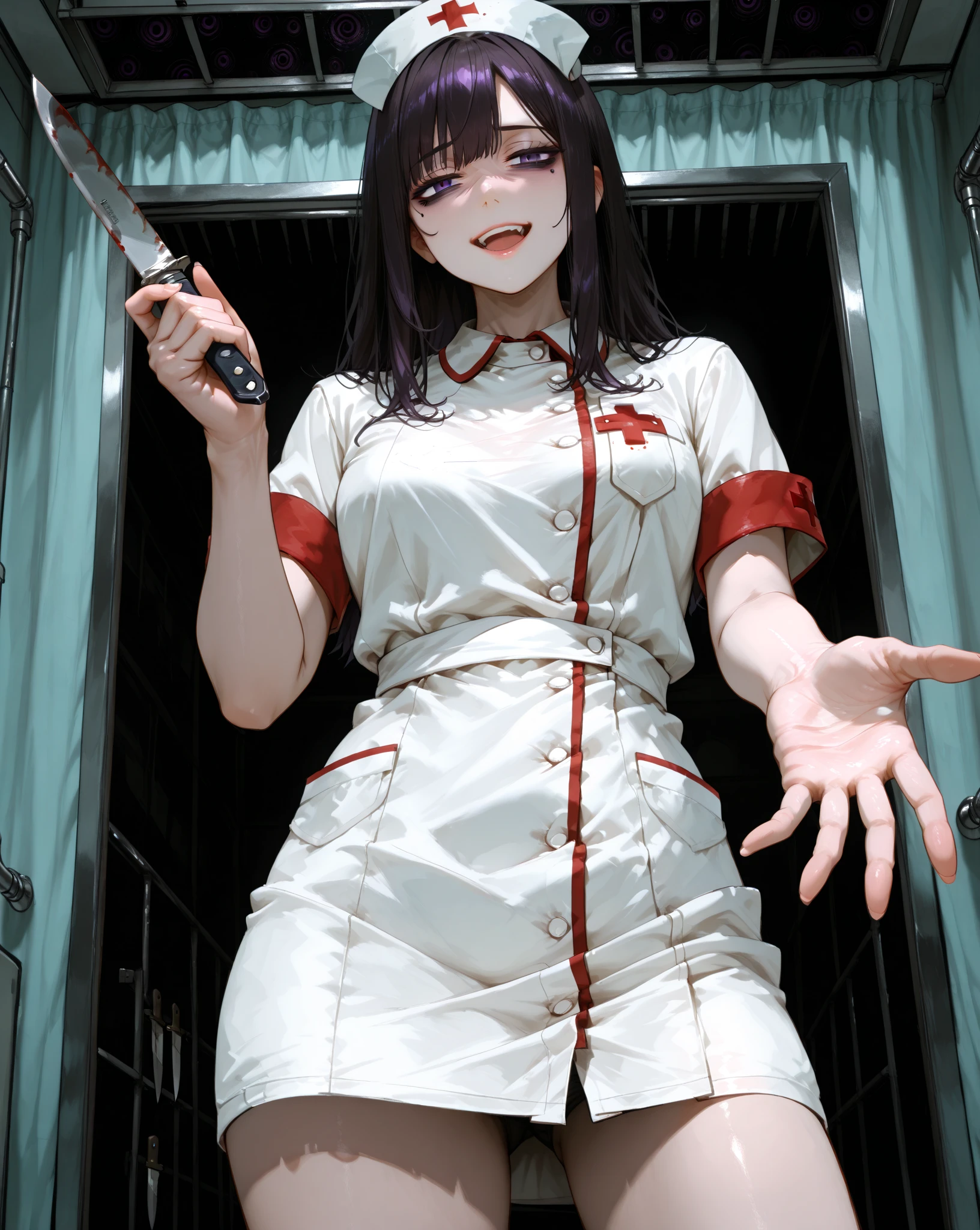 (Detailed illustrations,Very detailed and detailed drawing,Delicate lines with slow and rapid,Realistic texture expression),[Color tressed main line],Inorganic concrete room[Night Hospital],(Japan adult female[28 year old](Zombie Nurse))Hair put together [SKINNY((Small breasts))][pale skin](sickly look),[[bandaged]Bondage Fashion],[Return blood],(Fine and beautiful skin expression [Transparency]),[Meticulously drawn hair],(完璧な手のdetaileds [Beautiful fingers without breakdowns [Beautiful nails]]),(Perfect Anatomy(Perfectly proportioned))[[Full body like]],[Ideal color coordination(Accurate simulation of light-material interactions)],([Precision Detail](detaileds,high-detail)),[[Pale and gentle colors]][Visual art that conveys a sense of narrative] [[Eros in the Natural Body]].