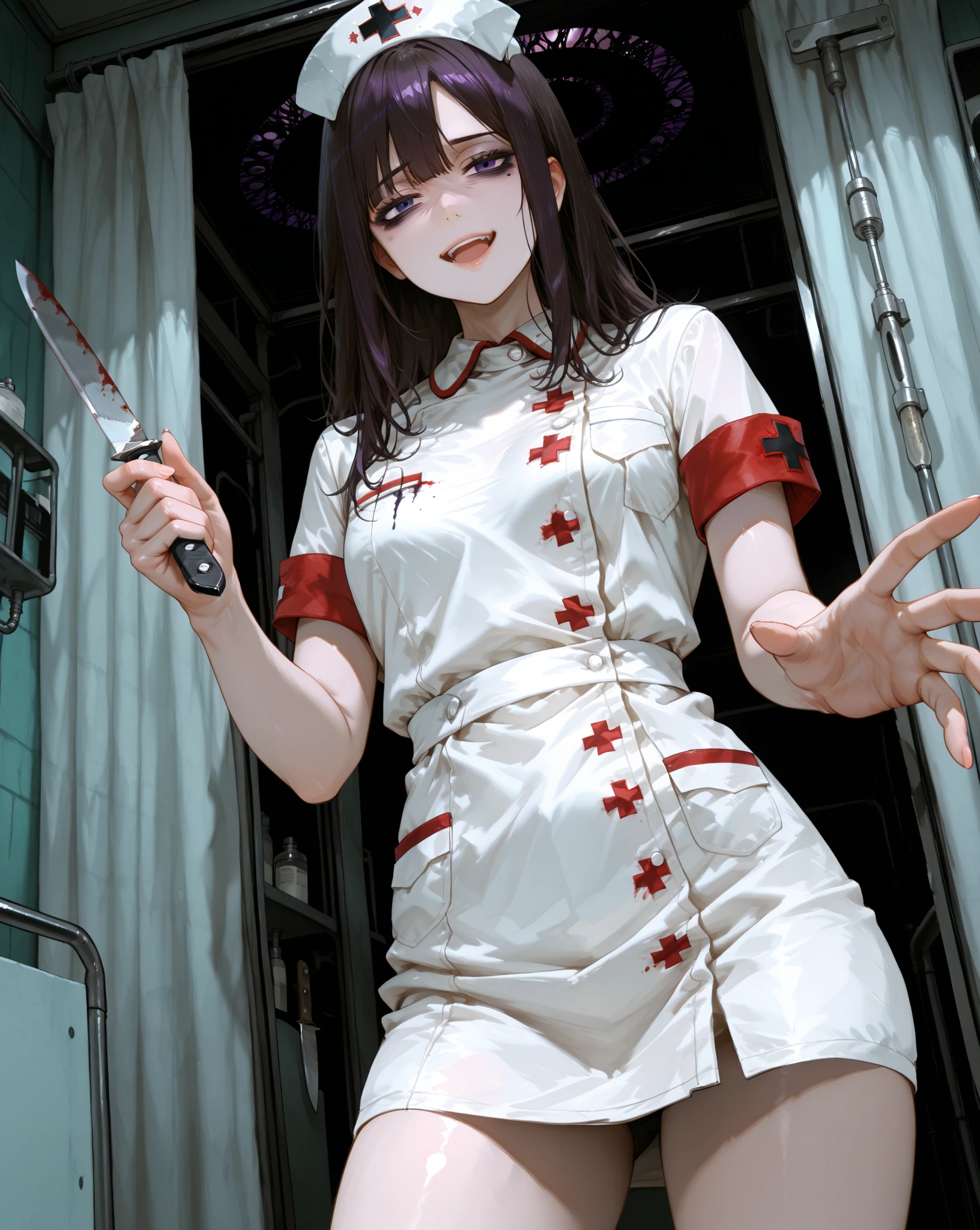 (Detailed illustrations,Very detailed and detailed drawing,Delicate lines with slow and rapid,Realistic texture expression),[Color tressed main line],Inorganic concrete room[Night Hospital],(Japan adult female[28 year old](Zombie Nurse))Hair put together [SKINNY((Small breasts))][pale skin](sickly look),[[bandaged]Bondage Fashion],[Return blood],(Fine and beautiful skin expression [Transparency]),[Meticulously drawn hair],(完璧な手のdetaileds [Beautiful fingers without breakdowns [Beautiful nails]]),(Perfect Anatomy(Perfectly proportioned))[[Full body like]],[Ideal color coordination(Accurate simulation of light-material interactions)],([Precision Detail](detaileds,high-detail)),[[Pale and gentle colors]][Visual art that conveys a sense of narrative] [[Eros in the Natural Body]].