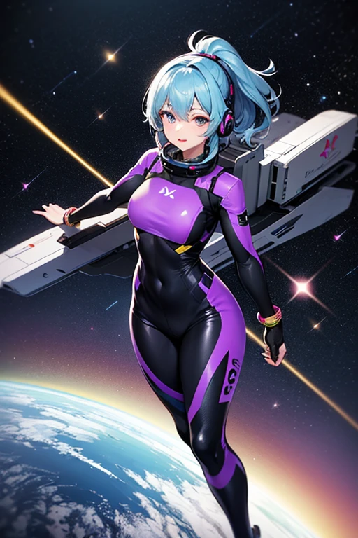 masterpiece, best quality, highres, aabeta, double bun, hair ornament, white bodysuit, black gloves, white thighhighs, <lora:beta_v1:0.7>, stadium, grass, standing, cowboy shot,