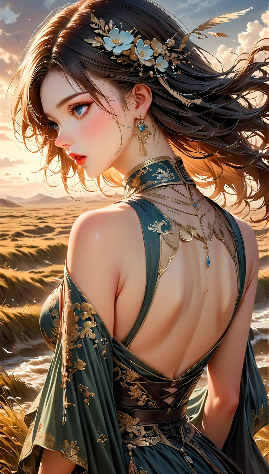 Masterpiece, best quality, high quality, very detailed CG unified 8k wallpaper, beautiful and generous 23 year old girl, delicate collarbone, highway, desert, high detail, dramatic, art midway --auto --s2