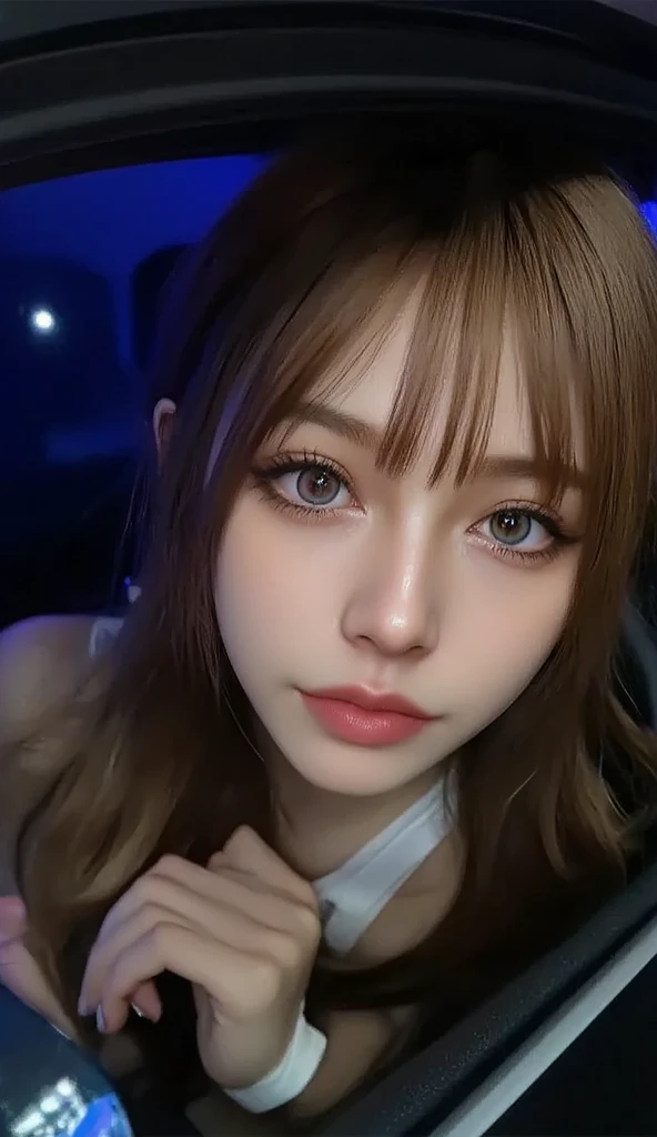 Very detailed, beautiful, highest quality, Professionally taken photos, Like a poster, detailed beautiful round eyes, beautiful detailed face, Whole Body Ezbian, Medium Long Hair, Casual Hairstyles, (Random color hair, Golden mesh), Big eyes, Random color eyes, Long eyelashes, Thick mascara, Dark eyeliner, (Huge breasts), (Bust about to burst:1.45), Wide selection, Thick waist), (Wide Hips:1.4, Toned thighs, Body Curves), 40 years old, woman, (White tight dress, white), Perfect Face, Perfect body, Sexy pose, (A shy smile), Random Location, nature, (alone), The light on my face,