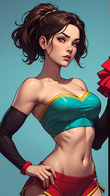 1girl,Latina, Adult Model Daisy Marie,cel shading,bold outlines,flat colors,sharp shadows,graphic style,(manga influence),clean linework,(striking visuals),multicolored background