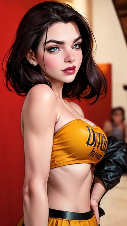 (beste-Qualit), (tmasterpiece), (Gloomy color scheme:1.5), ((Girl in a suit from below, Squatting)), 1girl in costume, androgynous vampire, junji ito 4 k, with long dark hair, ito junji art, style of junji ito, Dark Costume, portrait of sadako of the ring, Gentle androgynous princess , Beautiful androgynous princess , with her long black hair, Girl, (big yellow eyes:1.3), fangs, detailing, (generous cleavage), Burst breasts, higly detailed, overdetalization, extra high resolution, 8K, (The blood on her lips runs down her neck), (Lovely Medium Breasts), perfect ???????, (Gloomy color scheme:1.5), (shapely body), Microthongs, ((unbuttoned blazer)), Beautiful slender legs, sexypose, white socks, Short socks, (Looking down), (The gaze is directed downwards), (Night Sky Background: Red Moon)