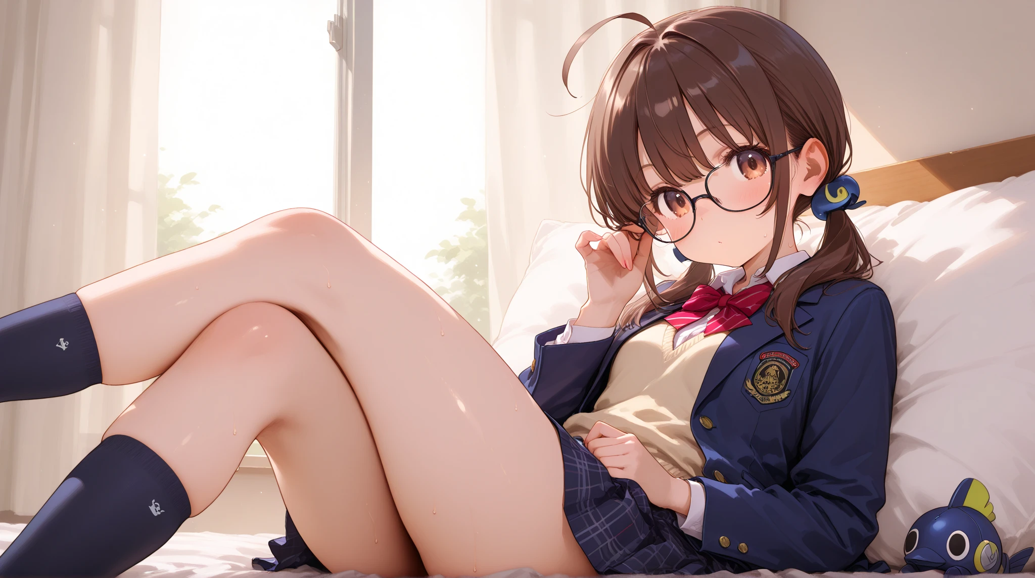 (8k, RAW photo, best quality, masterpiece:1.2), (kawaii ), ultra-detailed, 1 girl,cute, solo,beautiful detailed sky,detailed cafe,night,sitting,dating,(nose blush),(smile:1.1),(closed mouth), medium breasts,beautiful detailed eyes,(collared shirt:1.1), bowtie,pleated skirt,(short hair:1.2),floating hair, (sitting, spreading legs:1.5, panties, pussy juice ),