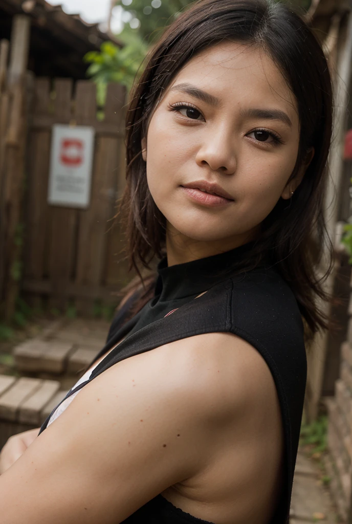 a portrait of DEN_lusia_SG in front of a [plain black background] wearing a black tank top, collarbone, [headshot], [centre frame], looking at the camera, facing the camera,
[gentle smile closed mouth], dynamic lighting, mole above her lip on the right,
photorealistic, high detail, detailed, masterpiece, 8k, highres, flawless, colour, professional