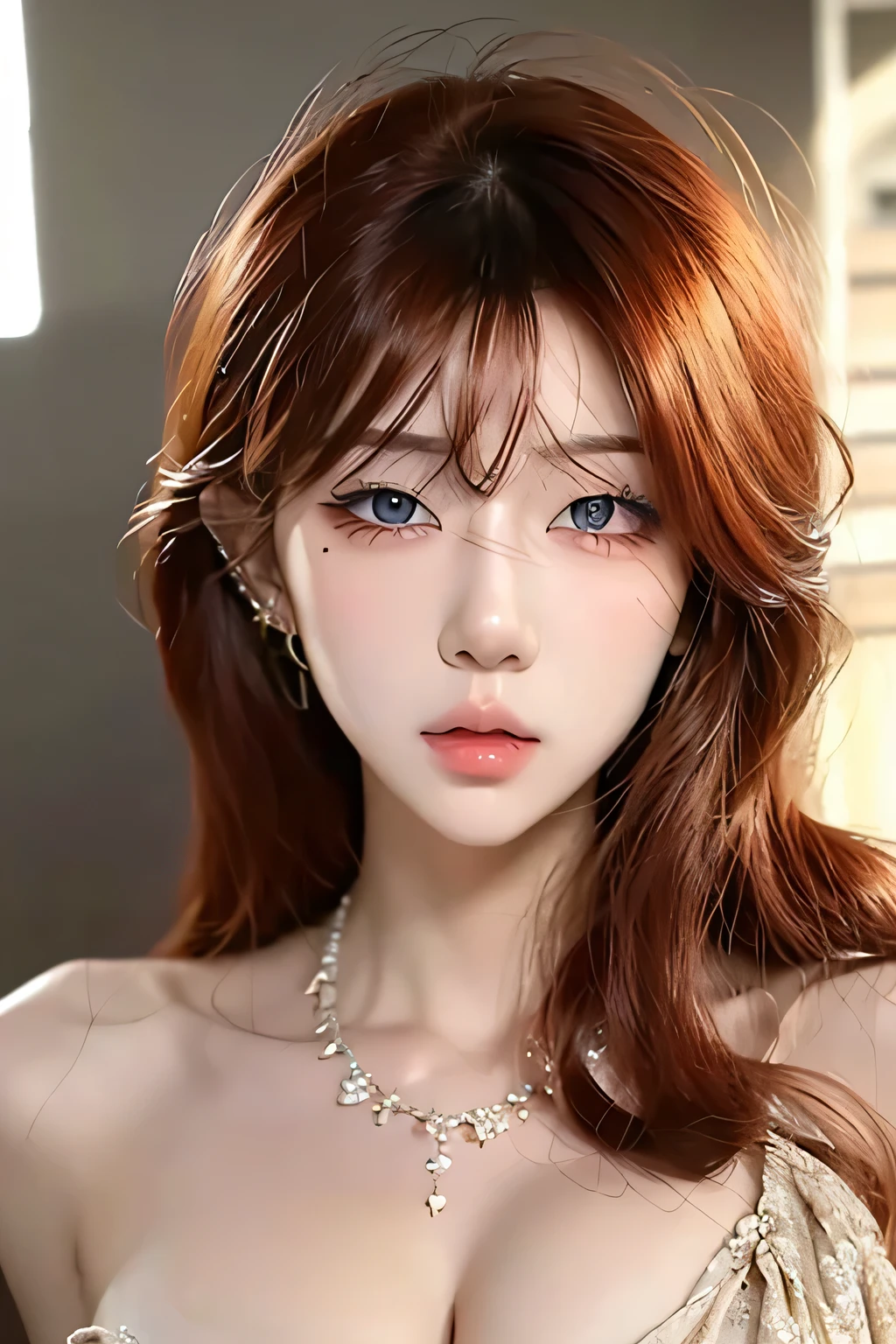 Girl in Chinese underwear，face perfect，(Red-brown hair 1.8)、Wearing black stockings，Wear stiletto heels，With tattoos，Perfect curvaceous body，full body Esbian，Have on the street，nffsw，incredible detailed