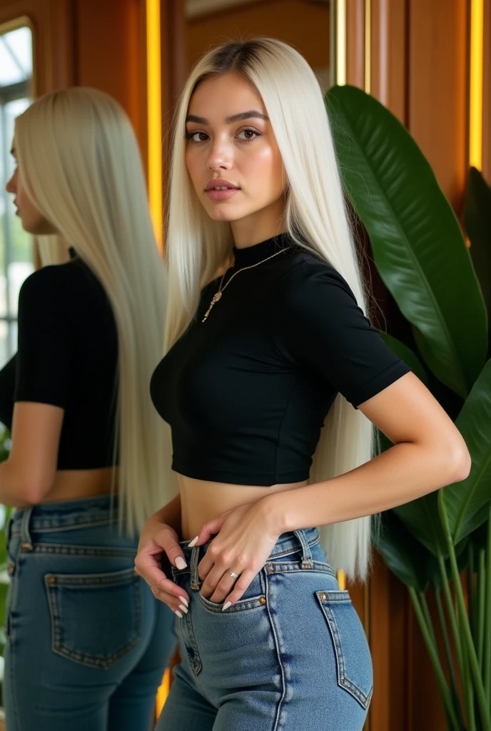 photography beautiful white hair girl with blue eyes, black cargo jeans and top, in Egypt, enjoying, girl, summer, hot girl