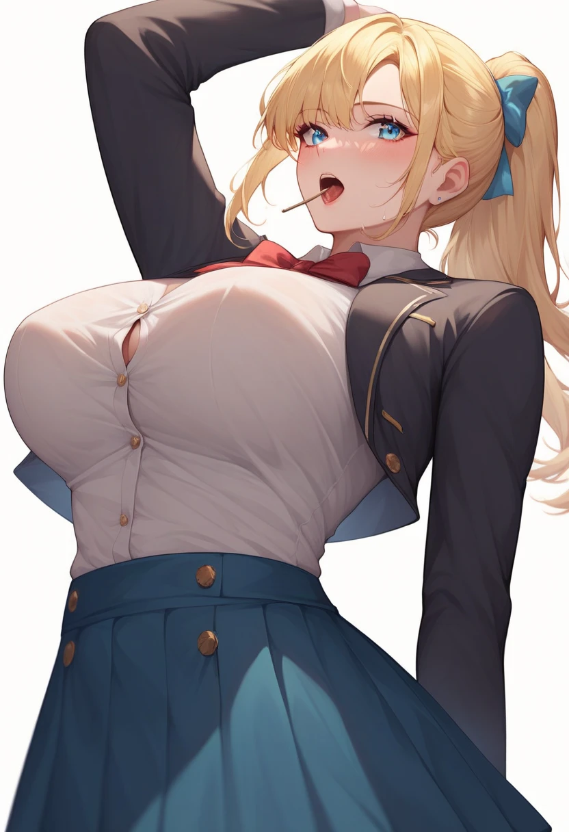 masterpiece, best quality, extremely detailed, girl, skirt,blond,twintail,huge tits,sexy,cartoon