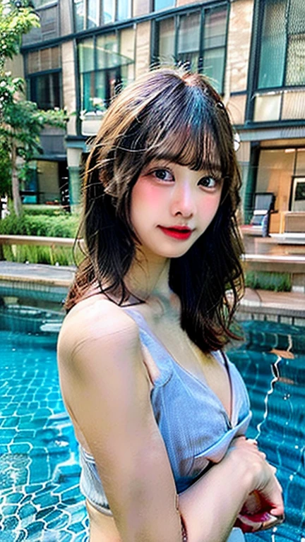 (masterpiece)), ((Highest quality)), ((Genuine)), ((8k)), 1 girl, Seaside、Black Bikini、Walking、Wide range、Looking back、Japanese, 24-years-old, so beautiful, cute, model, whole body, thin, model, ソニー一眼レフphotograph, blonde, Long Hair,Center Part ,smile, background Genuineistic, photograph,Night view、Gazing into the distance