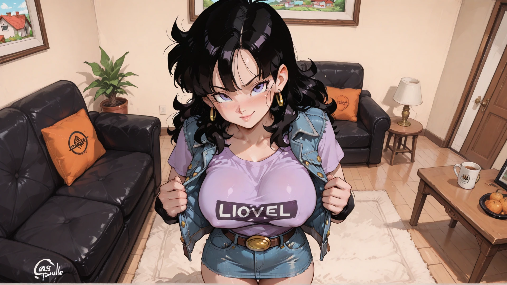 Glossy feel、Glitter sweat、Woman in her 20s、Dance Studio、Dancing hard、Uplifting、Ponytail hairstyle、Brown Hair Color、Upliftingのある髪、smile、Big eyes、Brown Eyes、D cup breasts、Upliftingのある胸、Sexy body line、Sexy Hips、Whole body、white tube top costume、Underboob、Denim shorts、high resolution、