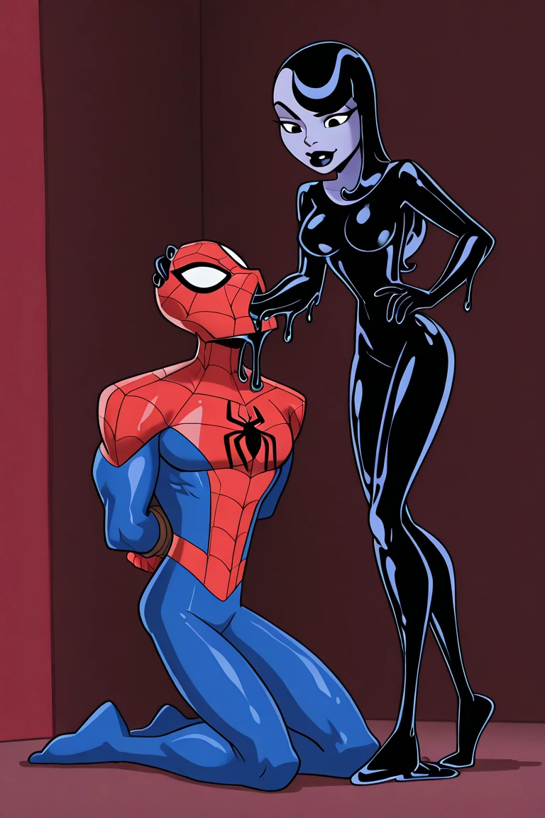 symbiote,Black Spider-Man uniform,Venom,MuCoi,Flushed complexion,Loving pupils,huge tit,blacksilk