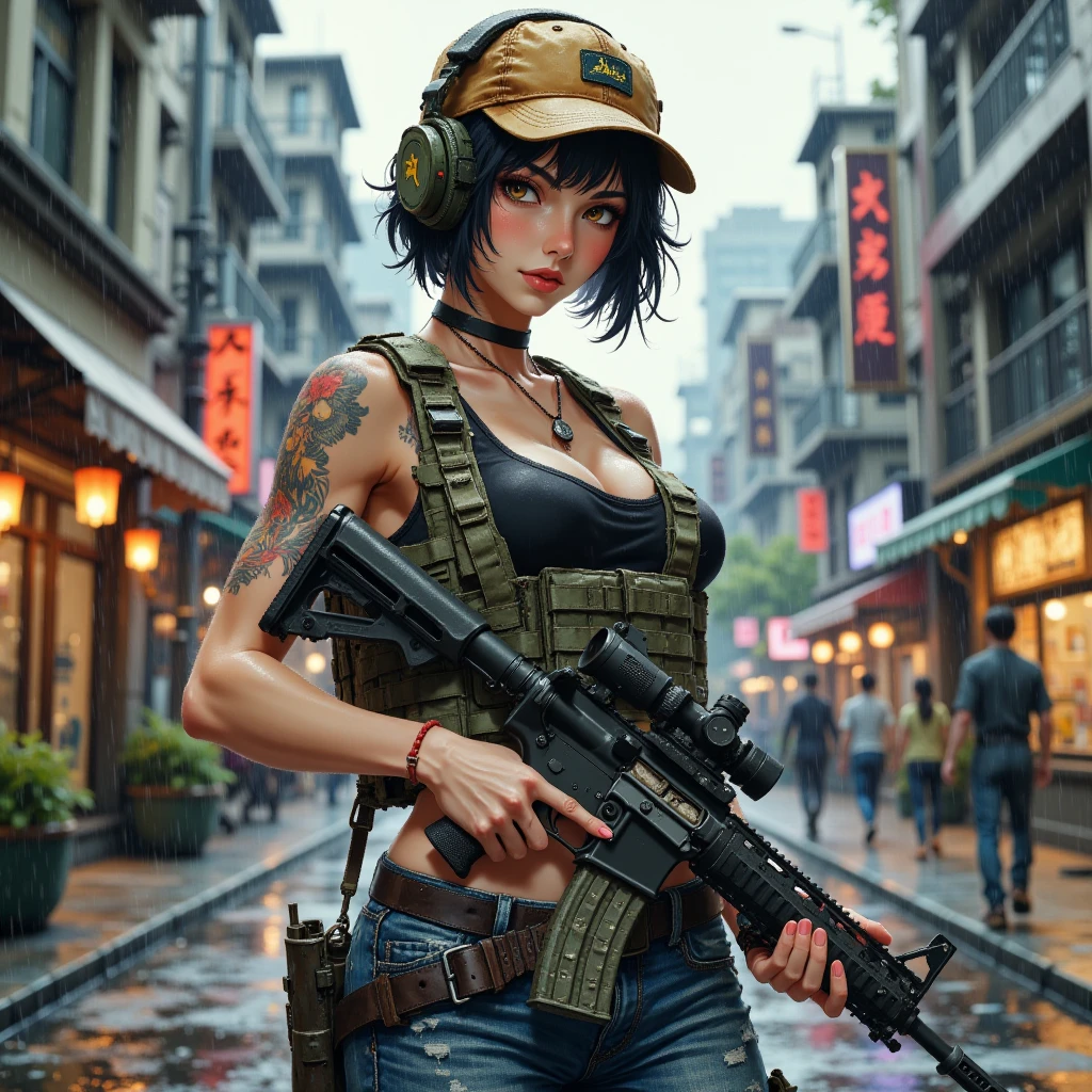 With a gun、Arabian woman wearing a hat, Korean Girls, Amazing anime 8k, With a rifle, Ready for battle, Taiwanese girl with tattoos, beautiful Asian Girl, With a pistol, Quiet from Metal Gear Solid, She&#39;s ready to fight, Lostrun 8k, Cyberpunk beautiful girl, Korean women, Asian Girl, Yakuza Slim Girl, beautiful south Korean women