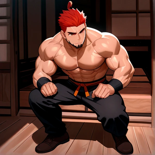 Highest quality、(muscular male:1.3)、(father:0.7)、nipple piercing、guy、Completely naked、Blonde、Black Hair、Gray Hair、Red hair、Short Hair、Sports haircut、short hair、squatting、spread legs、arms behind head、Perfect Erection、gangbang、4boys 、intertwine、night、On the bed at the inn、Embarrassed face、cum on chest、cum on body 、(sweat:1.3)、steam、nsfw