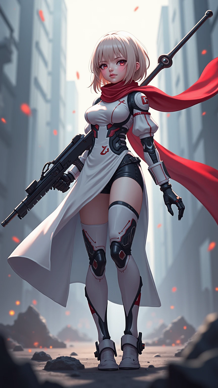 Spawn girl, hell,((Best quality)), ((masterpiece)), (detailed: 1.4), (Absurd), Fighter pilot (((Muslim woman wearing long dark red dress face covered)))), ((include double-headed eagle of Albania flag)), ready for war, dark skinned, middle eastern woman, sculptural body with defined muscles, closed mouth, muscular body covered by a Hoyoverse-style technological dress, Honkai Impact, Geishin Impast, veil covering the face, Veil covering the head, whole body covered by clothing, ((small breasts)), (green eyes without pupils), (((very dark red and black clothing)), (((white wavy hair fulfilled)), (thin white stripes on the green covering the breasts), (image of a Persian sword on the arms), (((lightning ray drawings on the arms)), very long eyelashes, heavy eye makeup, lots of jewelry, by mucha, niji --V5, close to real, psychopathic, crazy face, sexy pose, background with a giant Gundam style robot head, 2 piece clothing, shoulder pads, airplane wings on the back, pastel, centered, scale to fit dimensions, HDR (High Dynamic Range),Ray Tracing,NVIDIA RTX,Super-Resolution,Unreal 5, Subsurface Dispersion, PBR Texture, Post-processing, Anisotropic Filtering, Depth of Field, Maximum Clarity and Sharpness, Multilayer Textures, Albedo and Specular Maps, Surface Shading, Accurate Simulation of Light-Material Interaction, Perfect Proportions, Octane Render, Two-Tone Lighting, Wide Aperture, Low ISO, White Balance, Rule of Thirds, 8K RAW, Crysisnanosuit