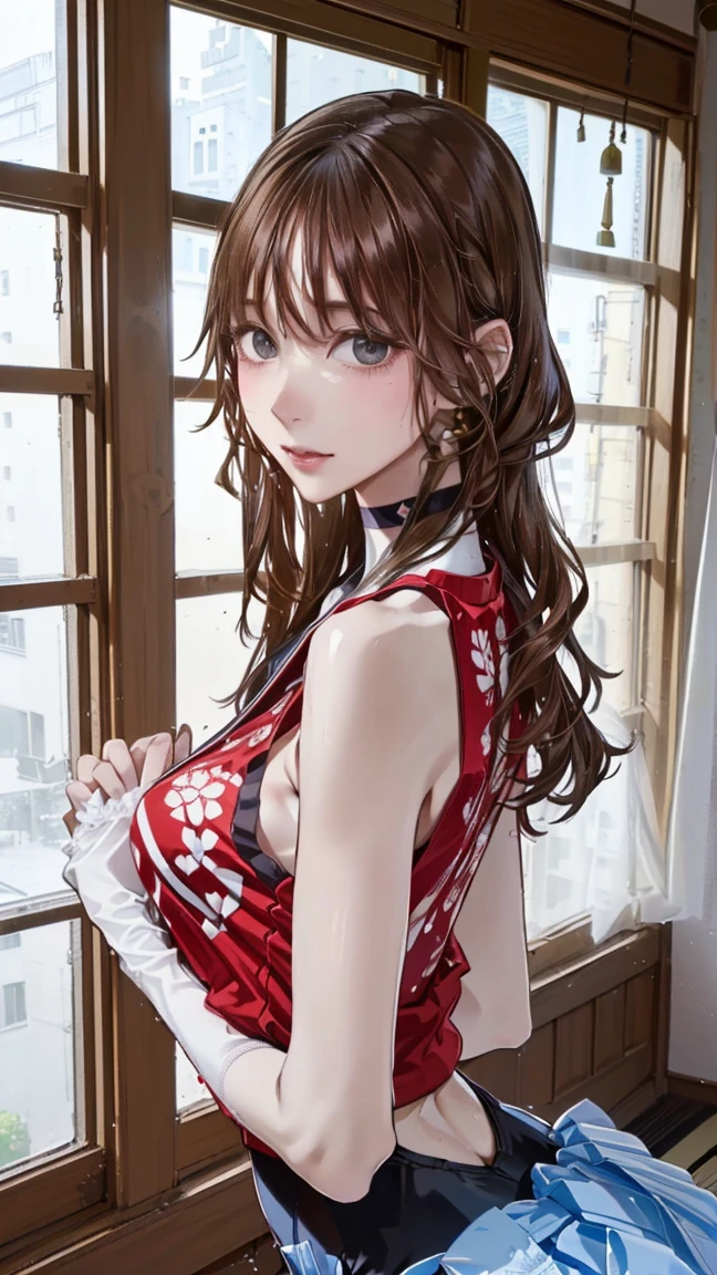 (masterpiece, highest quality: 1.3), High resolution, Super detailed, High resolution CG Unity 8k wallpaper, realistic, photorealistic, RAW photo, Detailed beautiful face, fine fabric texture, detailed hair texture, fine texture, Accurate, anatomically correct, Detailed face and skin texture, beautiful face、redhead、((side ponytail、brown eyes:1.2))、shiny smooth hair, thick bangs、(a teasing smile:0.8), highly detailed face and eyes, highest quality, 超High resolution, super realistic skin, Super detailed, 8k, RAW photo, perfect anatomy、beach volleyball player、((ultralight sportswear:1.5))、kneel down、