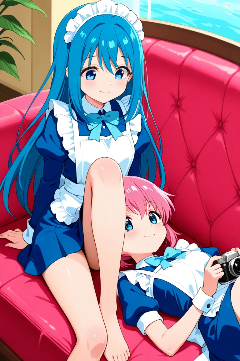score_9, score_8_up, score_7_up, score_6_up, score_5_up, score_4_up, (source_anime), 2girls, evangellion, asuka langley, rei ayanami, yuri, breast sucking, Inside an elevator, Full body