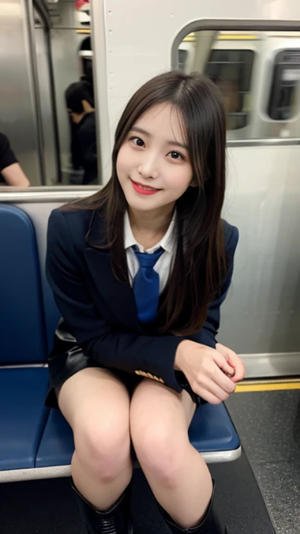 hi-school girl、ssmile、Station platform,校服、a chair,Sit up
