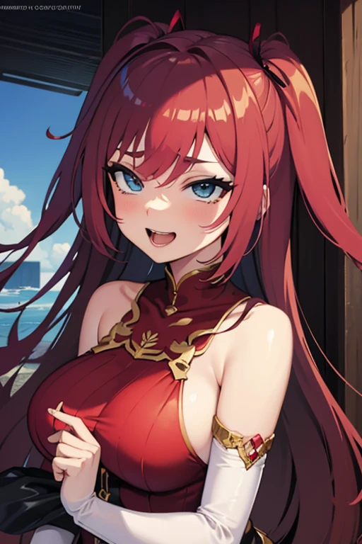 A girl, busty, Red hair, elegant china idol.