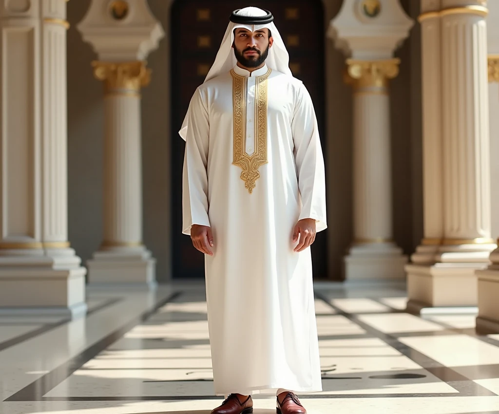 Faaris Azura, Arabe, Thobe, turban, Gros plan, barbe noire
