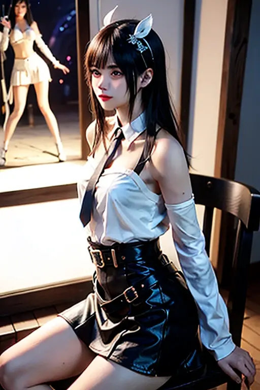 (8K, best quality, masterpiece: 1.2), (Practical, Reality: 1.37), Super Detail, A girl, Lovely, Solitary, (Tifa Lockhart), (Small Breasts), (漂亮的Eye), (Smile: 1.2), (closure), posture, dance, neon, city View, Depth of Field, Dark intense shadows, Clear focus, car, Motion Blur, 摩托car, Depth of Field, work, Glowing green, Final Fantasy VII, date, (nose brush), single Elbow pads, Ankle boots, Black Hair, Black skirt, black thighs, Red boots, Elbow gloves, Elbow pads, Fingerless gloves, Tight shirt, Good exercise, (suspender Black skirt), thigh, White vest, whole body, Headrest, Lips, Pretty Face, Low-tied long hair, (Red_Eye)), Flowers, (night: 1.3), complicated, Bokeh, light, Photon Mapping, Radiosity, Physically Based Rendering, (Tetsuya Nomura style)