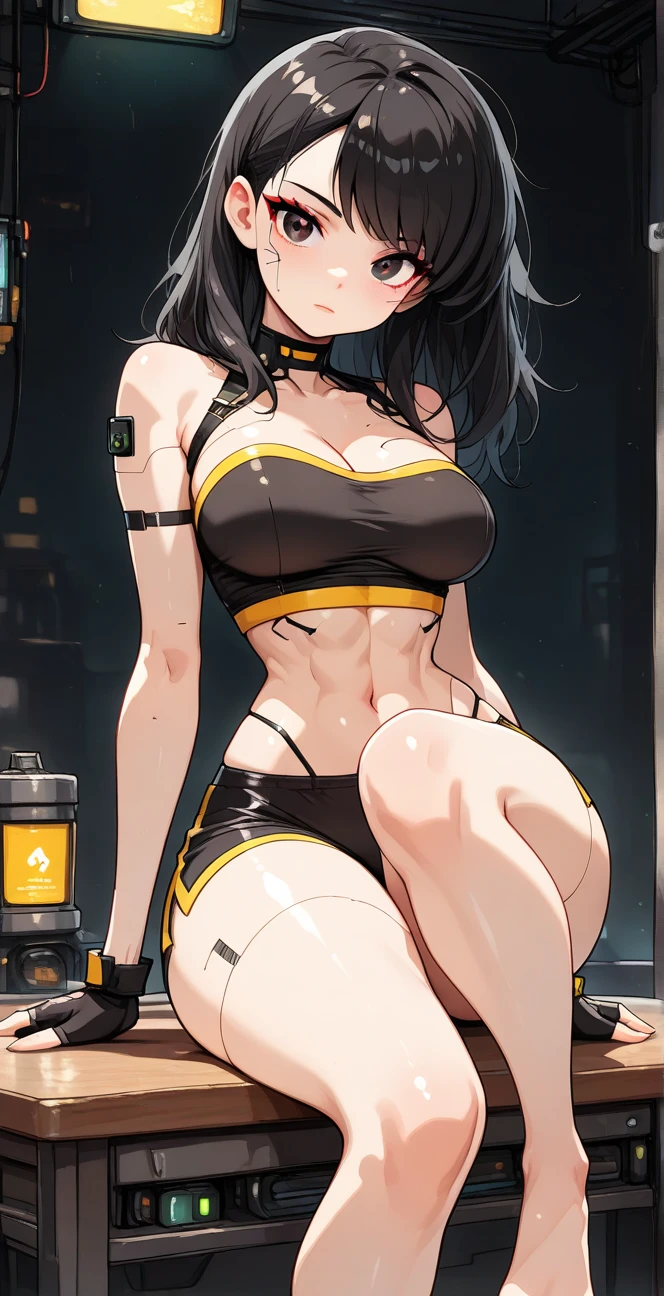 Top quality、Complete limbs、complete finger、Slim beauty、Woman with ponytail、Brown-haired woman、Women with medium to long hair、(Beautiful plump woman:1.3)、Racing queen、(White Patent Logo Turtleneck Sleeveless Top)、Show belly、White Enamel Miniskirt、black boots、naughty pose、Tour Venues、F１track、bright smile，（（Huge tits））