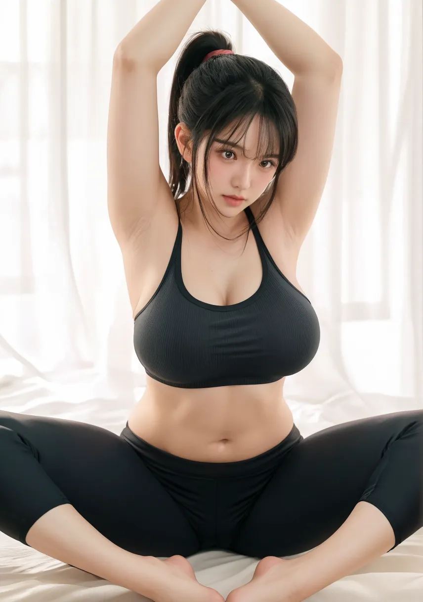 1People Women((Only one person Woman with the highest image quality Beautiful graphics))Japanese Beautiful Girl(((Very beautiful woman Beauty A beautiful woman)))Big Breasts(((Chest that bursts I can see her cleavage)))Sportswear(((purple bra top Purple tight leggings It's digging into my crotch It's digging into her thong)))Yoga poses(((Yoga Classes マットの上でYoga poses)))