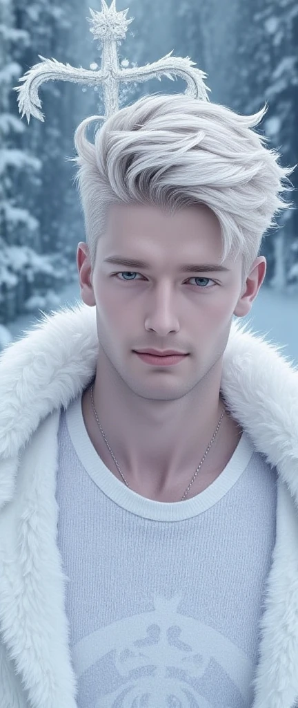 Men, white hair, portrait, winter, super detailed, hair chest