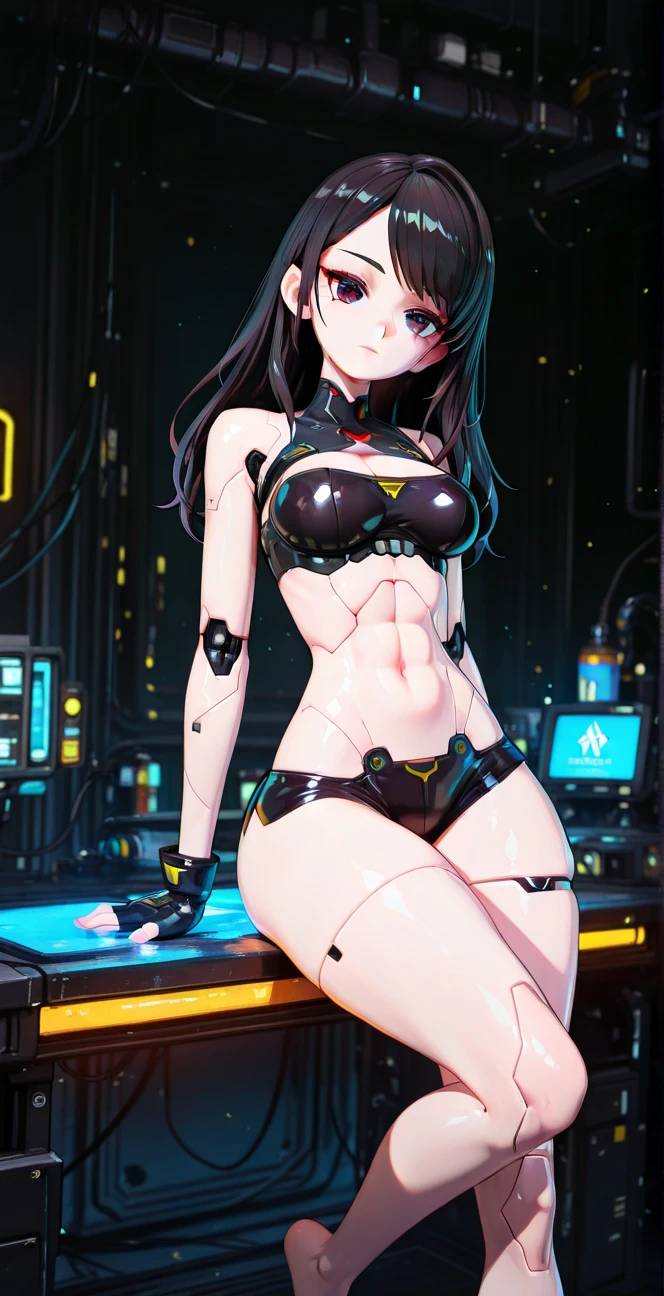 (nsfw), cable, wire, industrial pipe, outstretched arms, spread arms, cowboy shot, hentai, open clothes, ponty nipples, visible pussy, perfect pussy, perfect eyes, 1girl, short black hair and a futuristic outfit, light blue eyes, cyberpunk art, pixiv contest winner, neoism, female cyberpunk, cyberpunk mech girl, cyberpunk girl, digital cyberpunk art, oppai cyberpunk, cute cyborg girl, perfect cyborg woman, ((best qualtiy)), ((tmasterpiece)), (the detail:1.4), 3D, Delicate big eyes, Details of large black pupils, Big boobs, A beautiful cyberpunk female image, HDR ,Ray traching, NVIDIA RTX, Hyper-Resolution, Unreal 5, Subsurface scattering, PBR Texture, post-proces, Anisotropy Filtering, depth of fields, Raised sexy, maximum definition and sharpness, Many-Layer Textures, Surface coloring, Accurate simulation of light-material interactions, perfectly proportions, rendering by octane, Two-colored light, largeaperture, Low ISO, White balance, the rule of thirds, 8K raw data