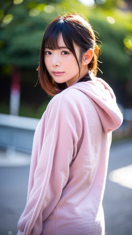 a japanese idol's wearing pink _bikini with (white_hoodie) over it, cleavage, saggy_breasts, shy smile, short hair, wide shot, poolside, 
BREAK, 
masterpiece, (best quality:1.2), ultra highres, (photorealistic:1.4), (extremely perfect ??????? body parts), realism, natural light, depth of fields, Detailed Background, perfect composition,highly detailed, detailed face, extremely detailed, ultra-detailed, 8K wallpaper, extremely awesome detailed, dynamic lighting, deep shadows, photorealistic, realistic face, well-groomed face, japanese cute idol, cute & sexy, prostitute_expression, adorable, (pretty idol), (small mouth), small head, ((chiseled face)), no makeup, natural skin, pores, (absurdly cute)