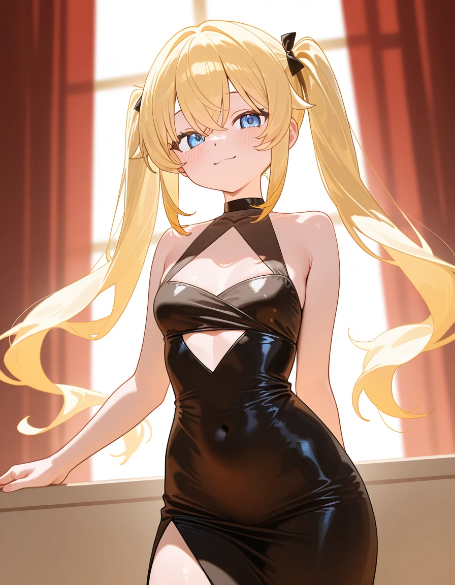 ((masterpiece))((Highest quality))girl、smile、blush、Flat Chest、Are thin、Blonde Hair、Long hair up to half of one's height、blush、Are standing、Whole body image、Even your toes are visible、Eye level on face、front、No background、真frontのアングル