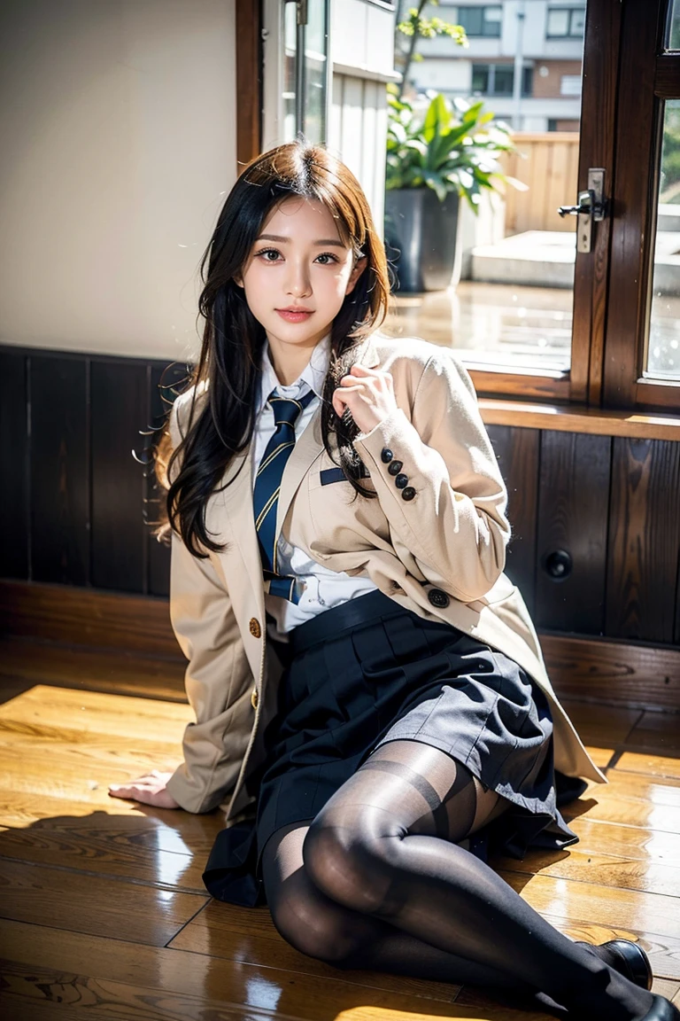 ulzzang -6500-v1.1, (Raw photo:1.2), (Photorealistic:1.4), Beautiful detailed girl, Very detailed eyes and face, Beautiful detailed eyes, Ridiculous, Incredibly ridiculous, Huge file size, super detailed, High resolution, Very detailed, Best Quality, masutepiece, Kemomimi, ((Japanese girls' high school uniform)), Illustration, Very detailed, nffsw, unified, 8K Wallpaper, amazing, Fine details, masutepiece, Best Quality, Highly detailed ticker uniform 8k wallpaper, Light on Face, Cinematic lighting, 1girl in, , (()), ((Dynamic Pose))), (Camel toe), (half), (pantyhose), (knee-bending leg sitting))