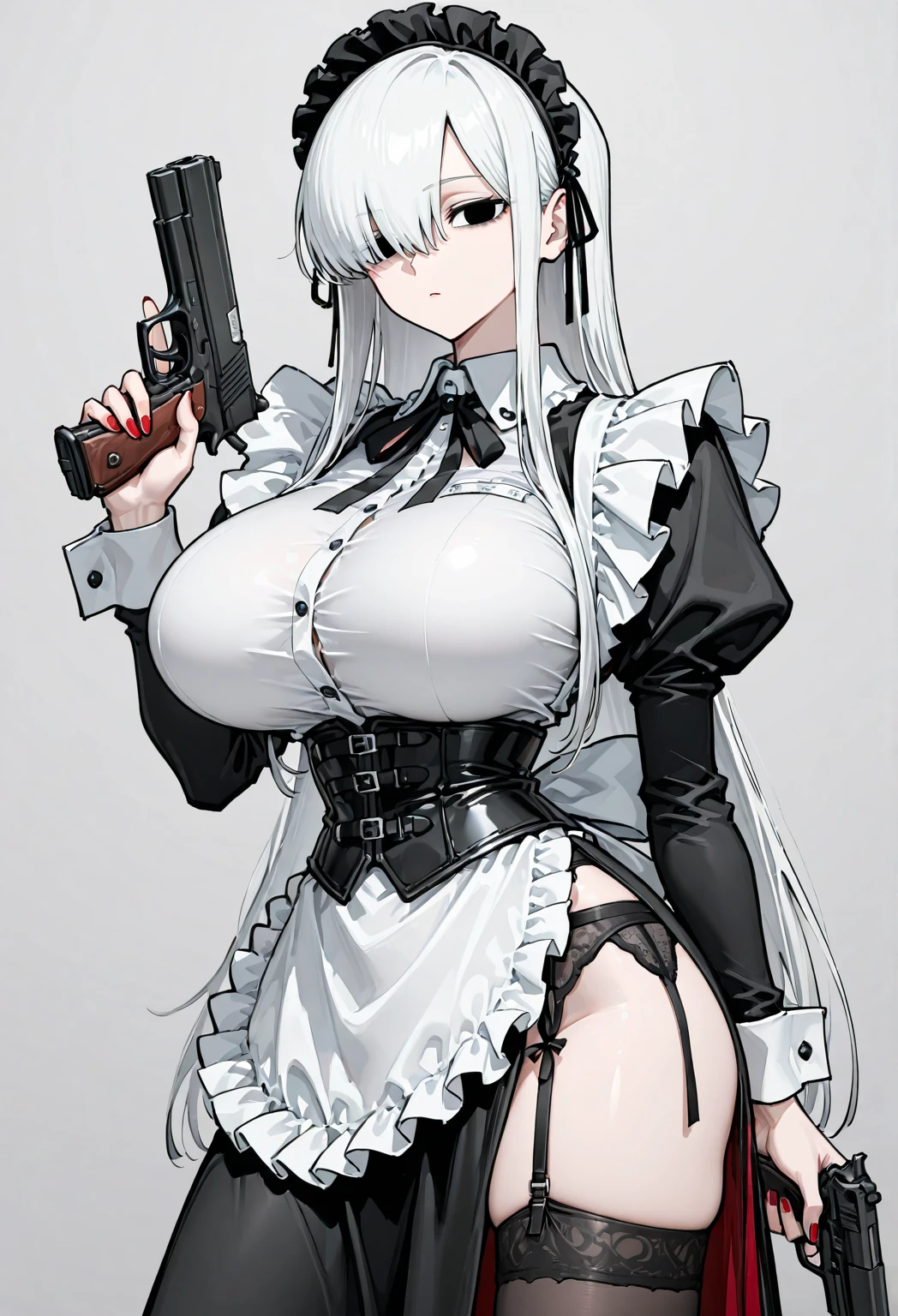 Bigboobs，cropped shoulders，knee length socks，Maids wear，maidennurse，Stand up