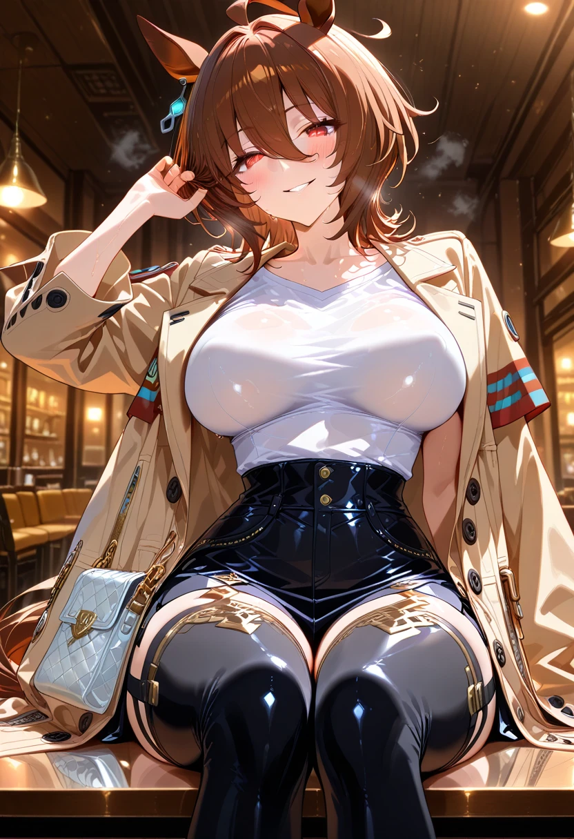 anime girl, Cowgirl Costume, big breasts, brown hair, perfect proportions, ((short hair)), Glasses, earrings