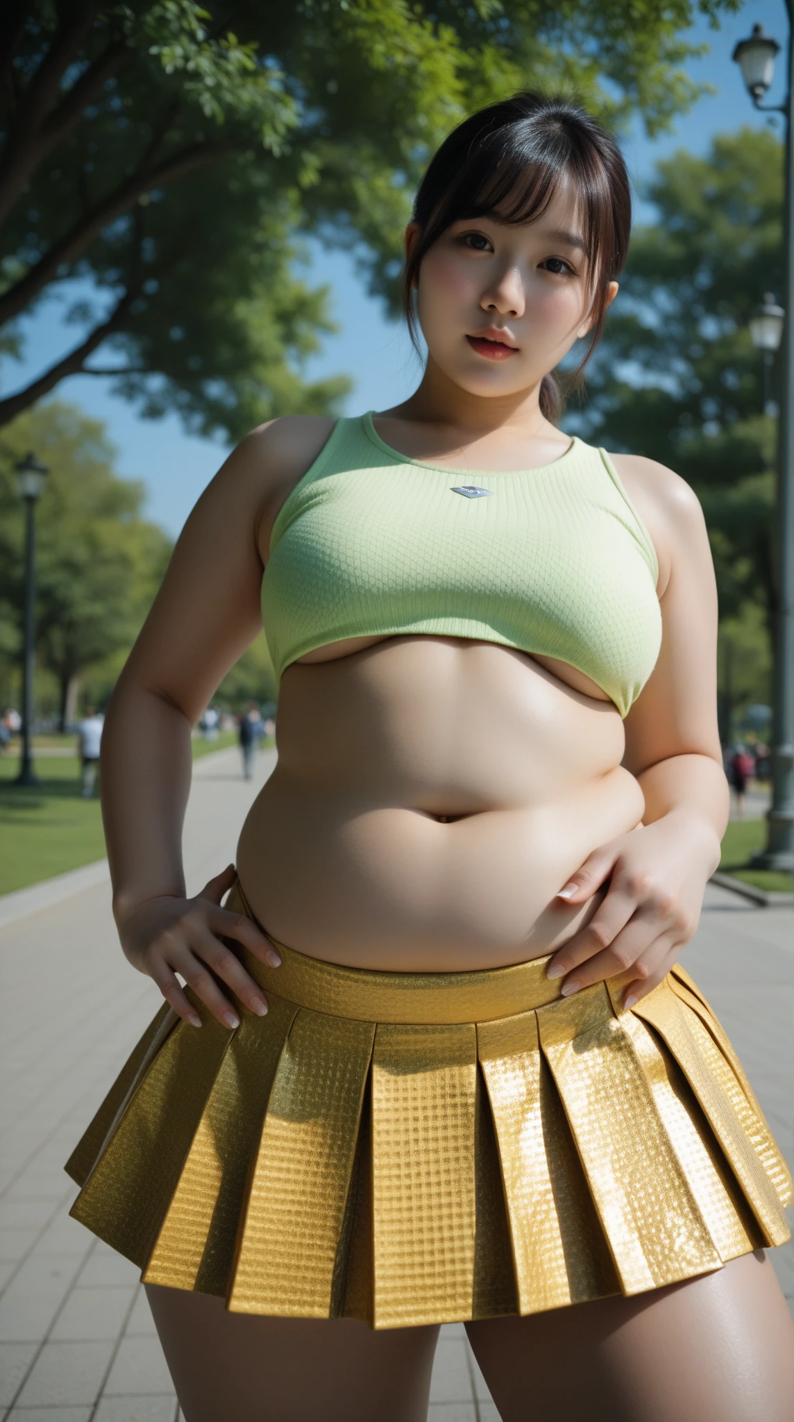 (best image quality:1.35), high quality, realistic pictures, (one beautiful woman:1.33), (japanese woman), beautiful expression, (big round eyes:1.3), (beautiful eyes:1.3), (detailed face:1.3), (long face:1.3), smile, (shiny hair:1.2), (black hair:1.3), Super detailed, (High resolution:1.35), sporty physique, (big breasts:1.8), (short hair:1.5), (Beautiful woman), (long navel:1.2), (Depth of field F/1.2:1.45), sharp focus, RAW photo, (Light green bloomers for sprinters:1.5), (No-frills athlete bloomers:1.5), (Light green sports bra for sprinters:1.5), (light green track bloomers:1.5), (light green athletic sports bra:1.5), (Spread your arms to the sides:1.1), (well-proportioned hands and legs:1.25), (Beautiful thighs:2.5), (thighs:2), (thick round ass:1.9), (big ass:1.7), (cowboy shot:1.5), (Athletics stadium at night:1.4), (dark sky:1.2), curvy body, plump body, huge big ass, thick body, curvy body type, voluptuous body type, busty body type, thick body type, big chest, big 