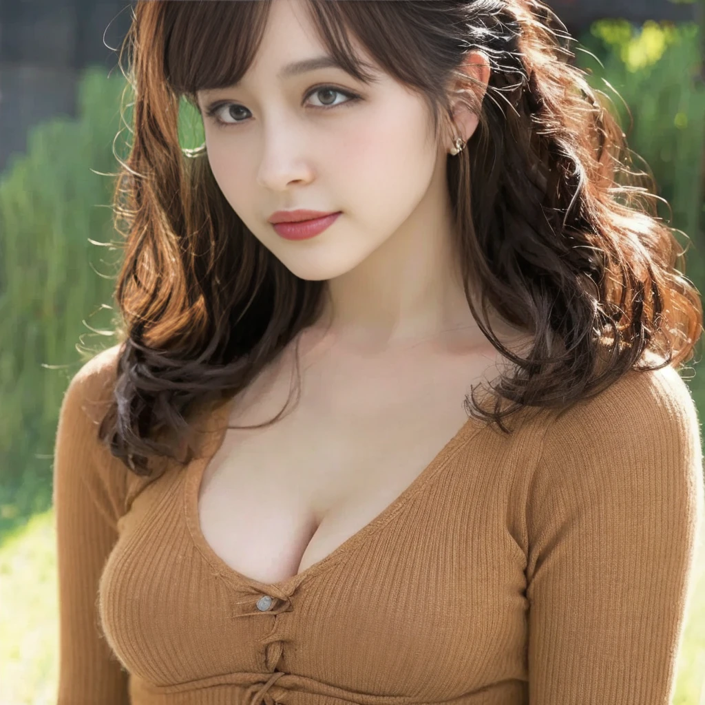 Realistic texture、Texture of reality、Real human skin、Organic Photography、Very blurred background、Highest quality、masterpiece、4K、Detailed、Beautiful Japanese 75 year old lady、(Female, 75 years old:2)、(Obese body:1.3)、With bangs、(double eyelid:1.5)、Gentle eyeball、Looking at the audience、Smiling with teeth showing、(Saggy big breasts:1.3)、(Wearing a short-sleeved animal print knit、Short Wavy Hair、mini skirt、Earrings、Hiking trails