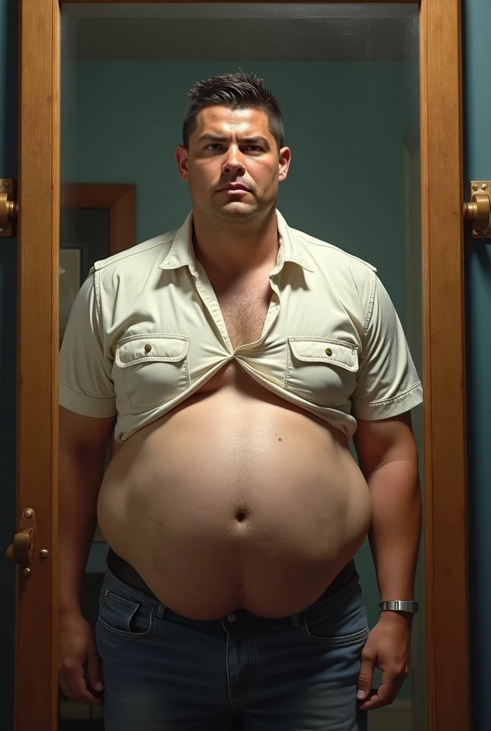 room filled with big fat men realism adult middle aged and old men