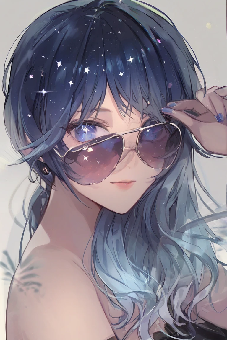 ((high quality colour line art)), ((cg style)), (highly detailed), ((cute girl face)), (naked), (((((small tits))))), ((star-shaped blue necklace)), (((sunny beach))), ((pale skin)), (((anatomically correct))), (long white hair), (((chubby))), (singing), ((close-up)), ((grey eyes)), ((whole face)), ((smirk)), ((blue-tinted sunglasses)), (((incredibly sexy)))