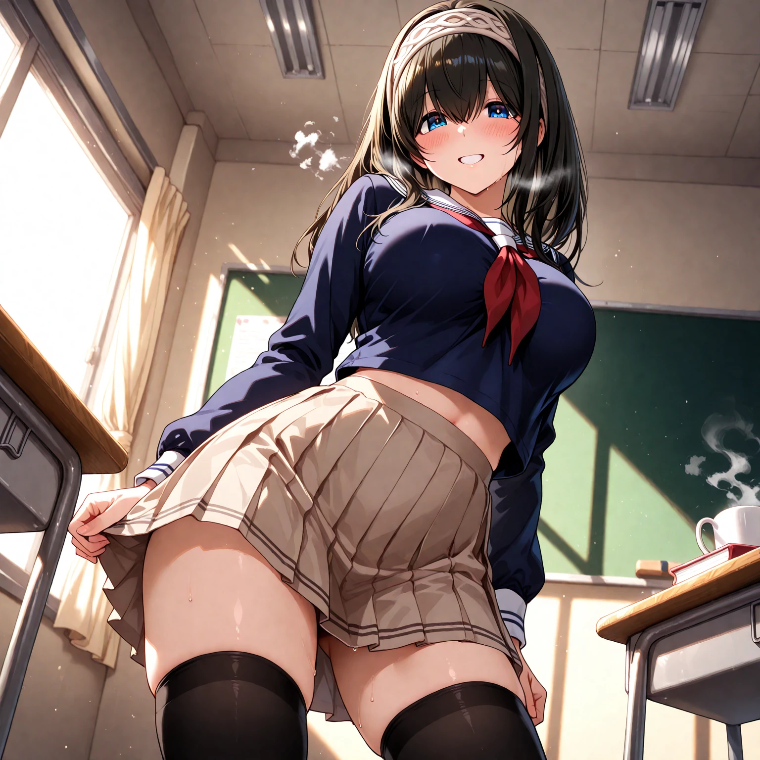 score_9, score_8_up, score_7_up, score_6_up, score_5_up, score_4_up, (source_anime),Delicate beautiful girl,  spread legs, tactile hair, black hair, Glasses, classroom, big tits, black pantyhose, open suit, sailor suit, panties, Pleated skirt,brainwashing,empty eyes,(((NSFW)))((question mark))((lower body))