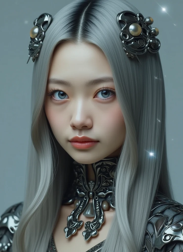 beautiful girl，(exquisite facial features)，(solid white background)，princess dress，queen，(The inside of the hair is a dull blue.)，long white hair，Tiny faces，white hair，Best picture quality，Masterpiece，cinematic light effect，Beautiful skin