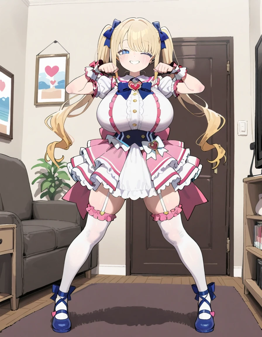 macrophilia,trample,rampage,looking down from below,{leg focus},dynamic angle, dynamic cut,naughty smile,{full body},{white wings},{angel},{muscle},{very curvy},{gigantic breasts},very tall woman,very big woman,gigantic woman,bbw,thicc,{two side up},blonde hair,cute dress shirt frills ribbon split corset skirt,best quality,solo,white background
